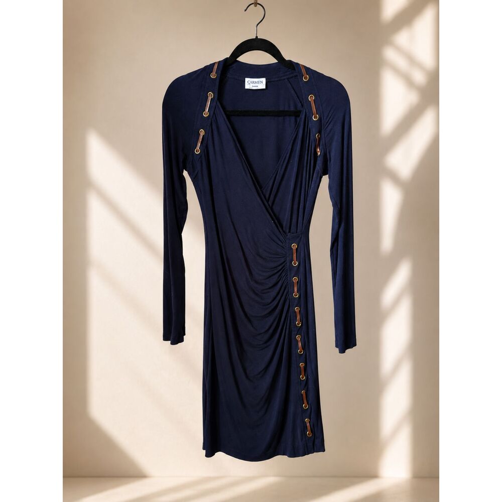 Vintage Carmen Marc Valvo Navy Ruched Dress